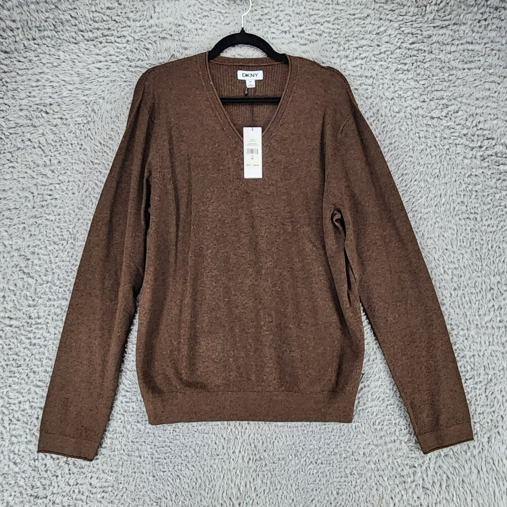 DKNY Sweater Mens Medium Brown Long Sleeve V Neck Pullover *NWT*